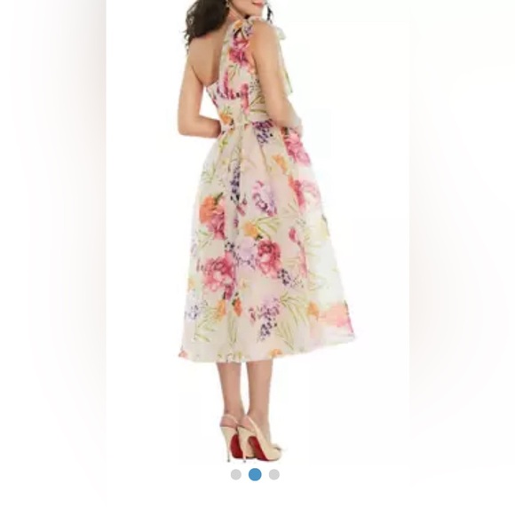 Alfred Sung Scarf-Tie One-Shoulder Floral Organdy Midi Dress - Picture 3 of 4